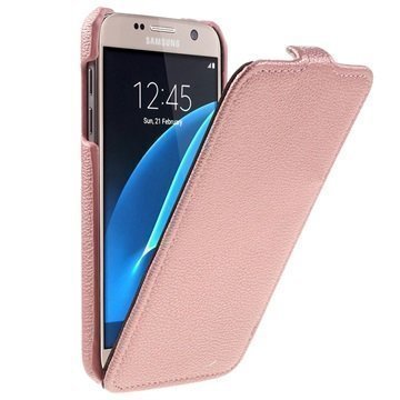 Samsung Galaxy S7 Slim Vertical Läppäkotelo Ruusukulta