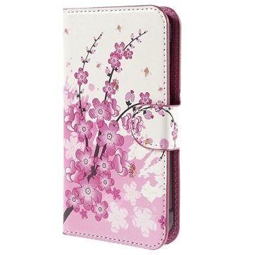 Samsung Galaxy Xcover 3 Tyylikäs Lompakkokotelo Kirsikkapuun kukat