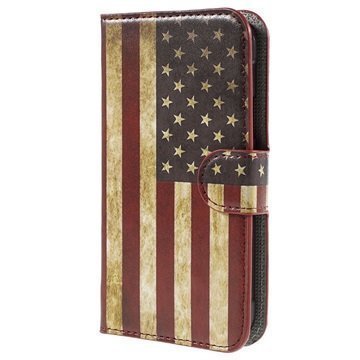 Samsung Galaxy Xcover 3 Tyylikäs Lompakkokotelo Vintage American Flag