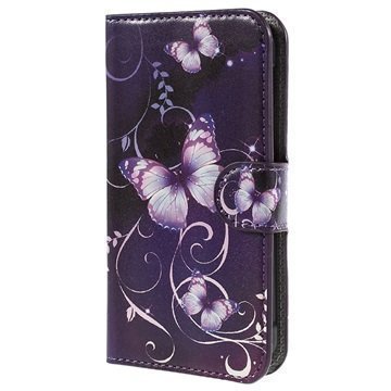 Samsung Galaxy Xcover 3 Tyylikäs Lompakkokotelo Violetti Butterfly