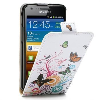 Samsung I9100 Galaxy S2 Flip Nahkakotelo Valkoinen / Oranssi / Musta