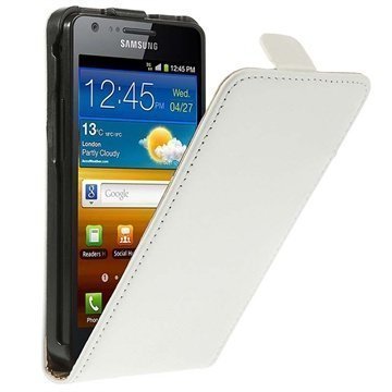 Samsung I9100 Galaxy S2 Nahkainen Läppäkotelo Valkoinen