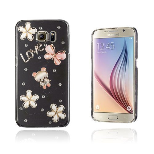 Shine Samsung Galaxy S6 Nahkakotelo Korttitaskuilla 3d Pearl Karhu Ja Kukat