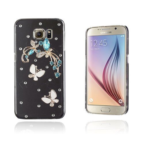 Shine Samsung Galaxy S6 Nahkakotelo Korttitaskuilla 3d Pearl Perhoset