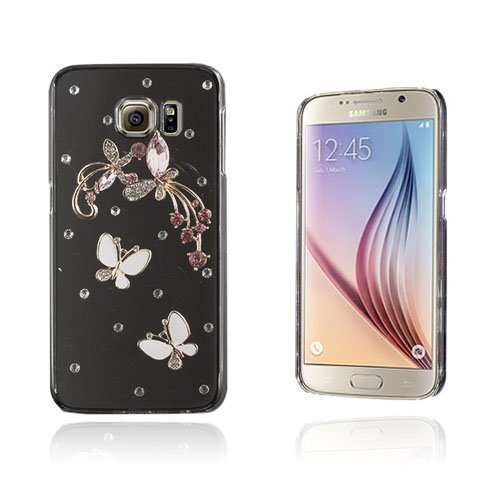 Shine Samsung Galaxy S6 Nahkakotelo Korttitaskuilla 3d Pearl Pinkki Perhonen