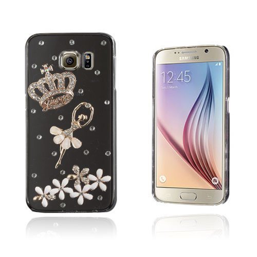 Shine Samsung Galaxy S6 Nahkakotelo Korttitaskuilla 3d Pearl Tyylikäs Dancer Ja Crown