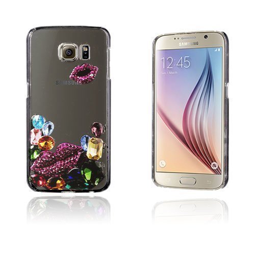 Shine Samsung Galaxy S6 Nahkakotelo Korttitaskuilla 3d Violetti Huulet