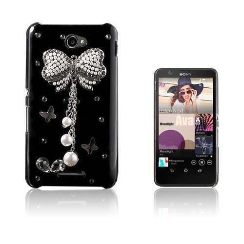 Shine Sony Xperia E4 Nahkakotelo Korttitaskuilla Diamond Bowknot