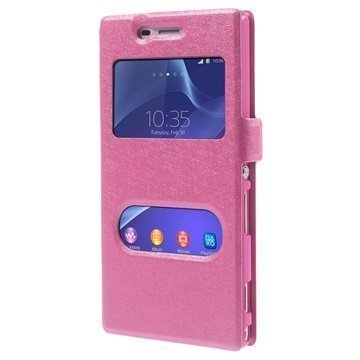Sony Xperia M2 Xperia M2 Dual Double View Läpällinen Kotelo Kuuma Pinkki