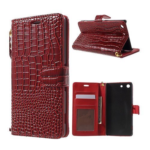 Sony Xperia M5 E5603 / Dual E5633 Läpällinen Krokotiilinnahka Kotelo Standillä Punainen