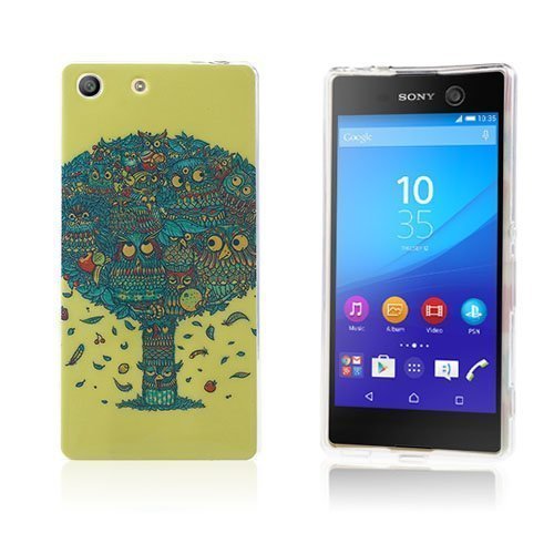 Sony Xperia M5 / M5 Dual Kiiltävä Tpu Geeli Kuori Pöllöjen Rauhoittama Puu