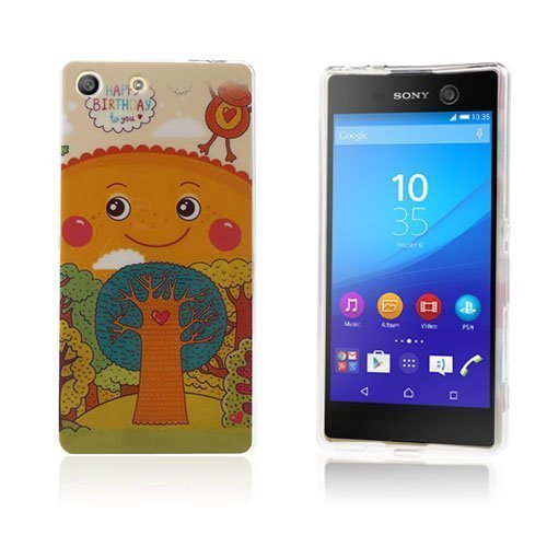 Sony Xperia M5 / M5 Dual Kiiltävä Tpu Geeli Kuori Syntymäpäivä Toivotukset Aurinko Ja Puu
