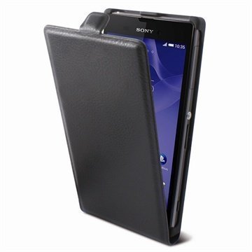 Sony Xperia T3 Ksix Vertical Avattava Nahkakotelo Musta