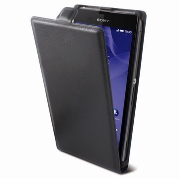Sony Xperia T3 Ksix Vertical Avattava Nahkakotelo Musta