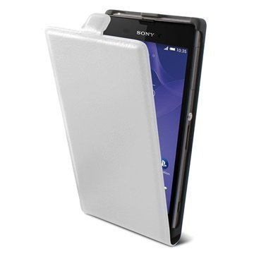 Sony Xperia T3 Ksix Vertical Avattava Nahkakotelo Valkoinen
