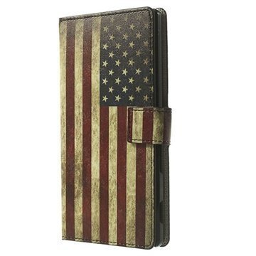 Sony Xperia T3 Wallet Nahkakotelo Vintage American Flag