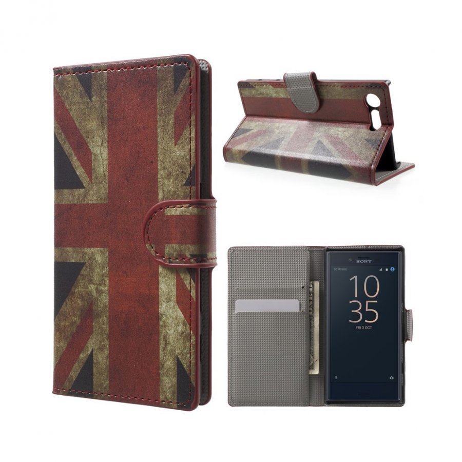Sony Xperia X Compact Nahkakotelo Standillä Britannian Lippu