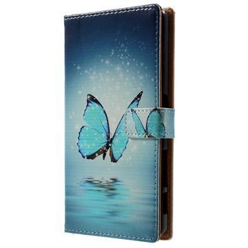 Sony Xperia X Tyylikäs Lompakkokotelo Sininen Perhoset