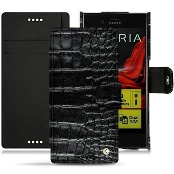 Sony Xperia XZ Noreve Tradition B nahkainen lompakkokotelo Krokotiili Musta