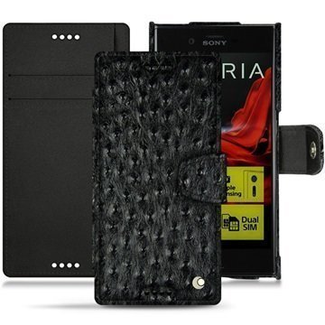 Sony Xperia XZ Noreve Tradition B nahkainen lompakkokotelo Strutsi Musta