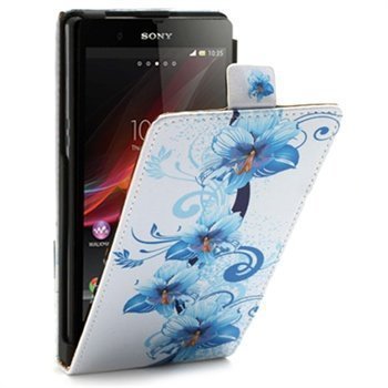 Sony Xperia Z Flip Nahkakotelo Sininen Kukkia