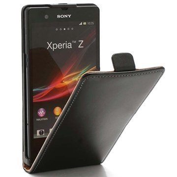 Sony Xperia Z Pystysuuntainen Nahkainen Läppäkotelo Musta