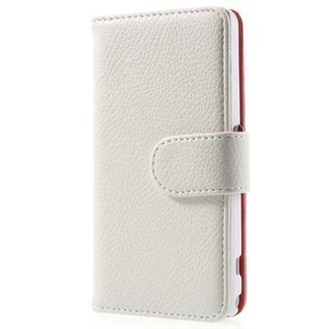 Sony Xperia Z1 Compact Wallet Nahkakotelo Valkoinen