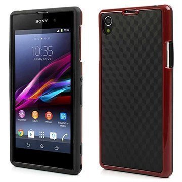 Sony Xperia Z1 Cube Design Hybridikotelo Musta / Punainen