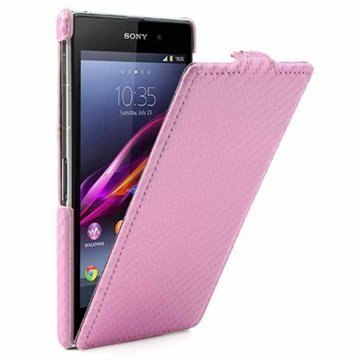 Sony Xperia Z1 Kannellinen Nahkakotelo Pinkki