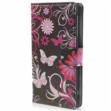 Sony Xperia Z1 Wallet Nahkakotelo Perhoset / Kukat