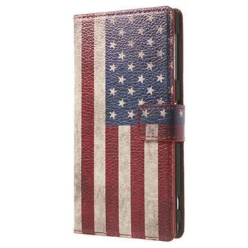 Sony Xperia Z1 Wallet Nahkakotelo Vintage American Flag
