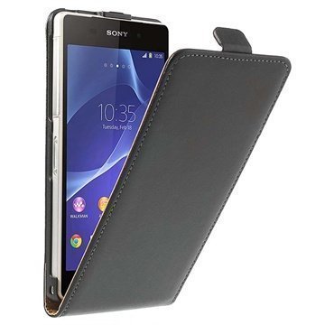 Sony Xperia Z2 Pystysuuntainen Nahkainen Läppäkotelo Musta