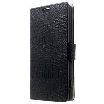 Sony Xperia Z3 Compact Krokotiilinnahkainen Lompakkokotelo Musta