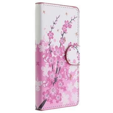 Sony Xperia Z3 Compact Tyylikäs Nahkainen Lompakkokotelo Vaaleanpunaiset Kukat