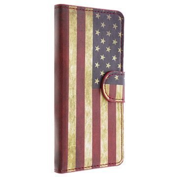 Sony Xperia Z3 Compact Tyylikäs Nahkainen Lompakkokotelo Vintage American Flag