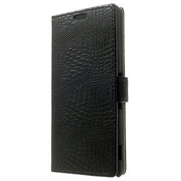 Sony Xperia Z3 Krokotiilinnahkainen Lompakkokotelo Musta