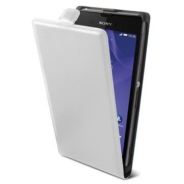 Sony Xperia Z3 Ksix Pystymallinen Nahkainen Läppäkotelo Valkoinen