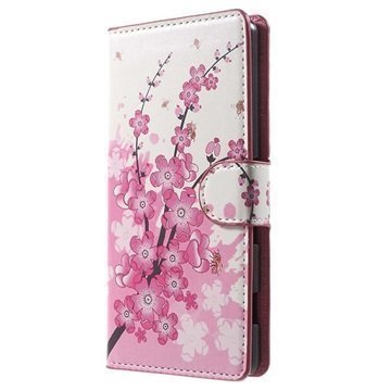 Sony Xperia Z3+ Tyylikäs Lompakkokotelo Kirsikkapuun kukat