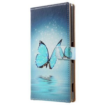 Sony Xperia Z3 Tyylikäs Nahkainen Lompakkokotelo Sininen Perhoset