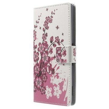 Sony Xperia Z3 Wallet Nahkakotelo Vaaleanpunaiset Kukat
