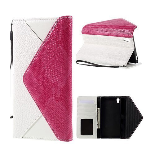 Sony Xperia Z5 Compact Kirjekuori Nahkakotelo Standillä Valkoinen / Kuuma Pinkki
