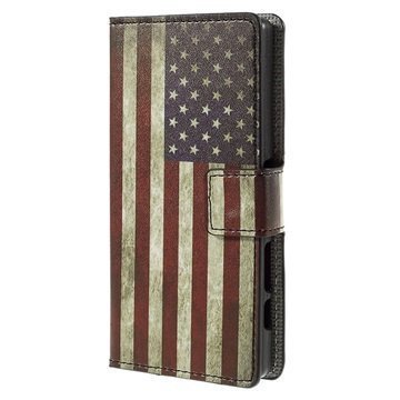 Sony Xperia Z5 Compact Tyylikäs Lompakkokotelo Vintage American Flag