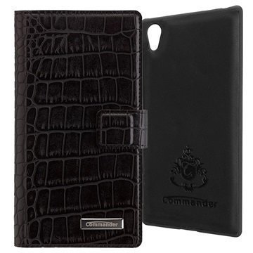 Sony Xperia Z5 Premium Commander Book & Cover Kotelo Croco Musta