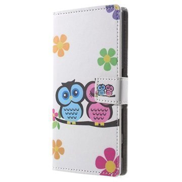 Sony Xperia Z5 Xperia Z5 Dual Tyylikäs Lompakkokotelo Owl Couple