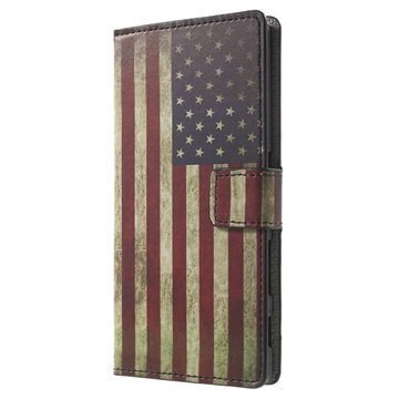 Sony Xperia Z5 Xperia Z5 Dual Tyylikäs Lompakkokotelo Vintage American Flag