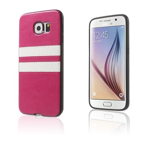 Stripes Samsung Galaxy S6 Suojakuori Kuuma Pinkki / Valkoinen Raita