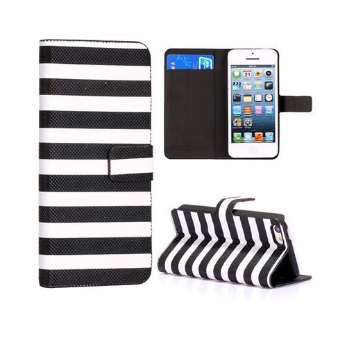Stripes Valkoinen / Musta Iphone 5c Nahkakotelo