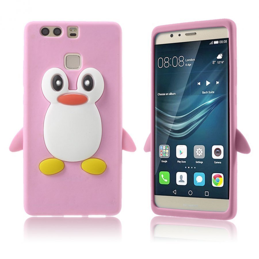 Sund 3d Pingviini Pehmeä Silikoni Kuori Huawei P9 Puhelimelle Pinkki