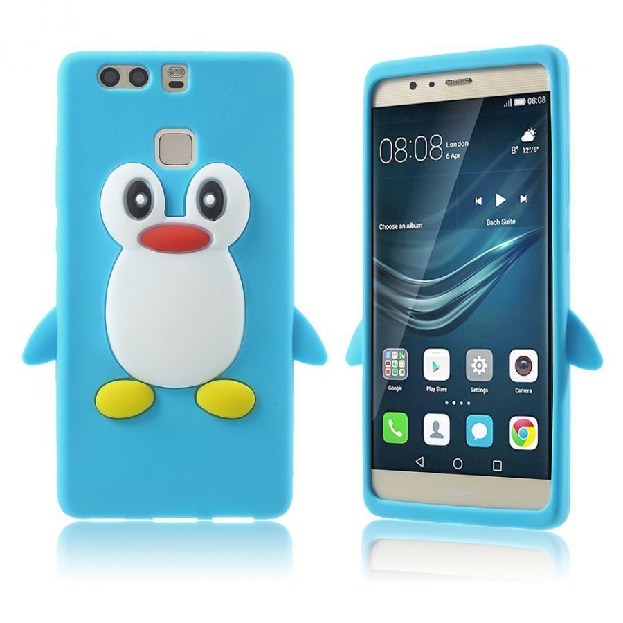 Sund 3d Pingviini Pehmeä Silikoni Kuori Huawei P9 Puhelimelle Sininen