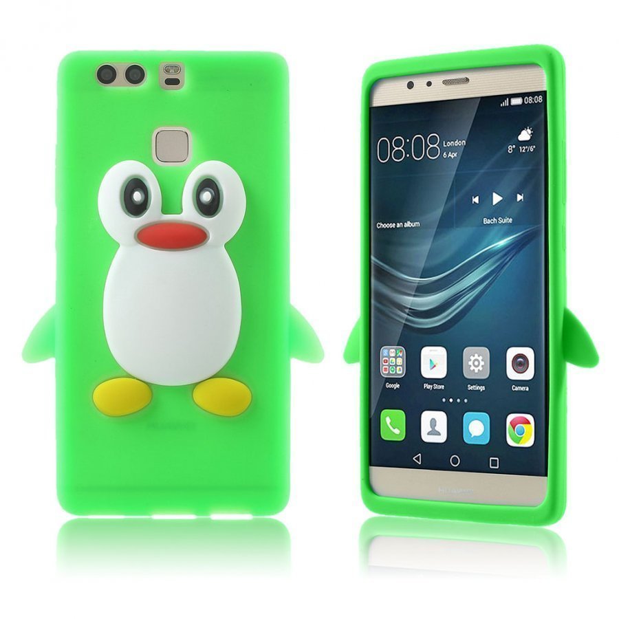 Sund 3d Pingviini Pehmeä Silikoni Kuori Huawei P9 Puhelimelle Vihreä